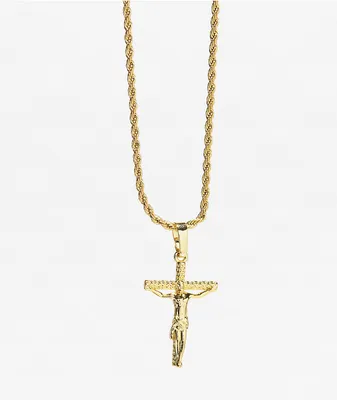 Saint Midas Micro Crucifix Pendant 20" Gold Chain Necklace