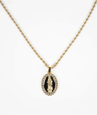 Saint Midas Obsidian Mother Mary 20" Gold Necklace