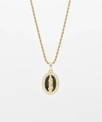 Saint Midas Obsidian Mother Mary 20" Gold Necklace