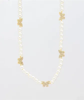 Saint Midas Pearl & Butterfly 15" Choker Necklace