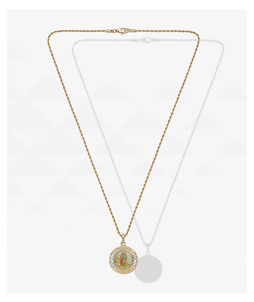 Saint Midas Pray For Us Guadalupe  20" Gold Chain Necklace