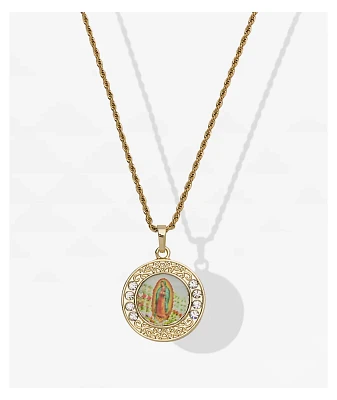 Saint Midas Pray For Us Guadalupe  20" Gold Chain Necklace