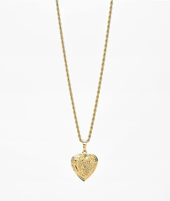 Saint Midas Rose Heart Pendant 18" Gold Chain Necklace