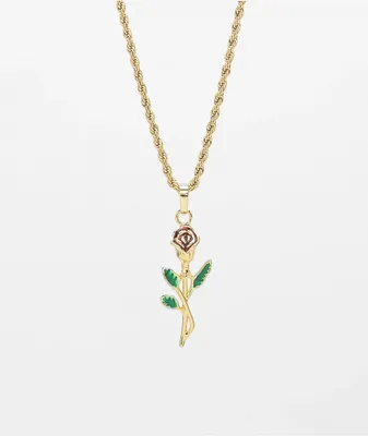 Saint Midas Rose Pendant 20" Gold Chain Necklace