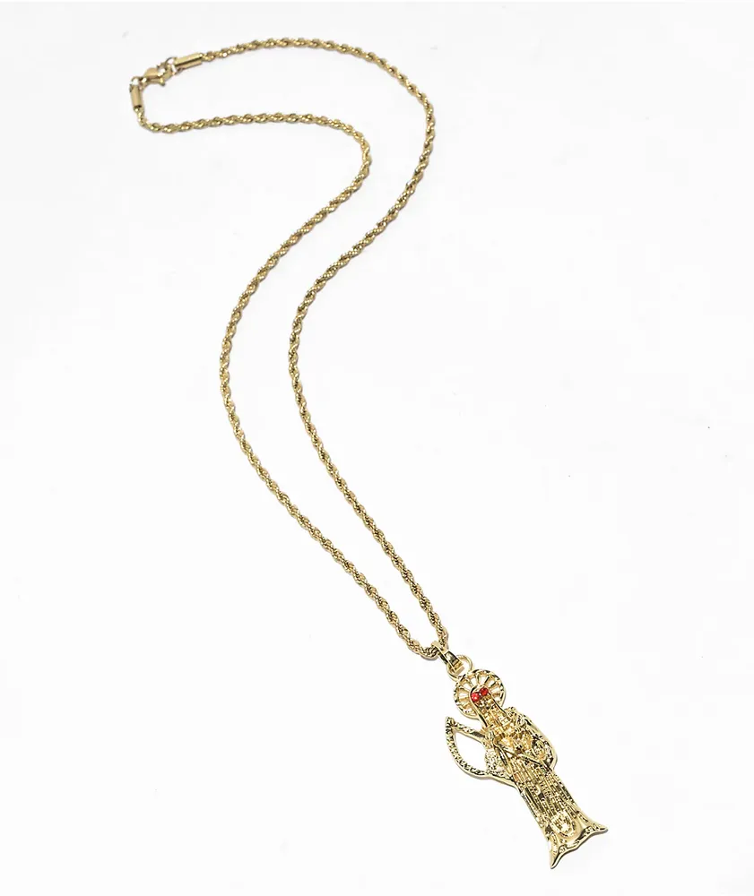 Saint Midas Ruby Grim Reaper 20" Gold Chain Necklace
