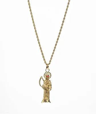 Saint Midas Ruby Grim Reaper 20" Gold Chain Necklace