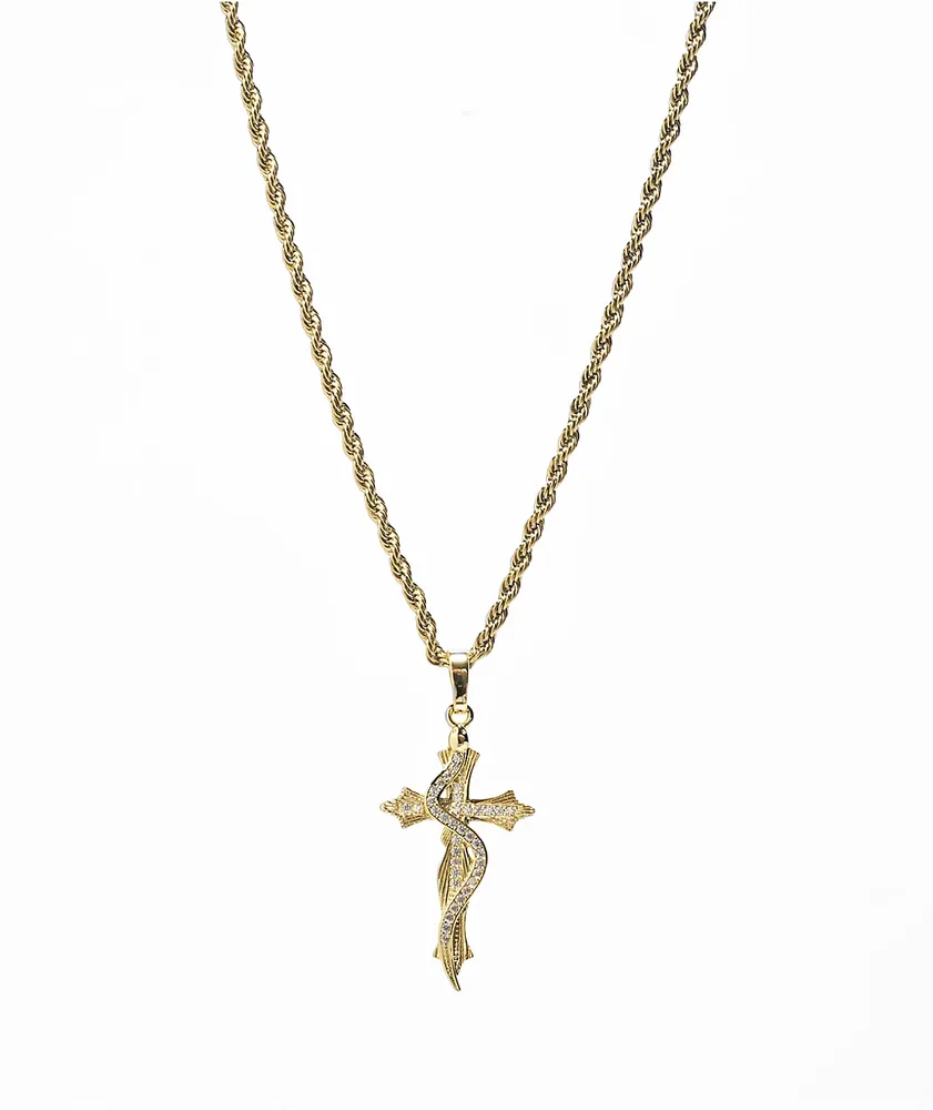 Saint Midas Serpent Cross 20" Gold Chain Necklace