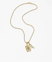 Saint Midas Square & Micro Rose Pendant  20" Gold Chain Necklace 