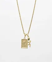 Saint Midas Square & Micro Rose Pendant  20" Gold Chain Necklace