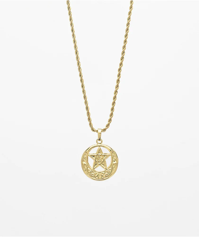 Saint Midas Star Of David Circle Pendant 20" Gold Chain Necklace