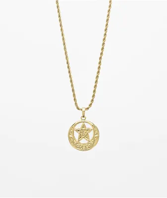 Saint Midas Star Of David Circle Pendant 20" Gold Chain Necklace