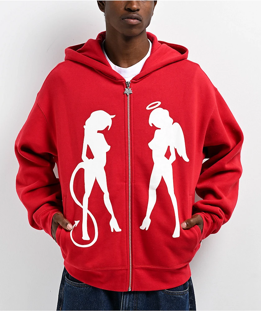 Salem7 Duality Red Zip Hoodie