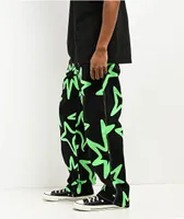Salem7 Neon Star Black & Green Denim Jeans 