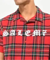 Salem7 Tartan Red & Green Short Sleeve Flannel Shirt