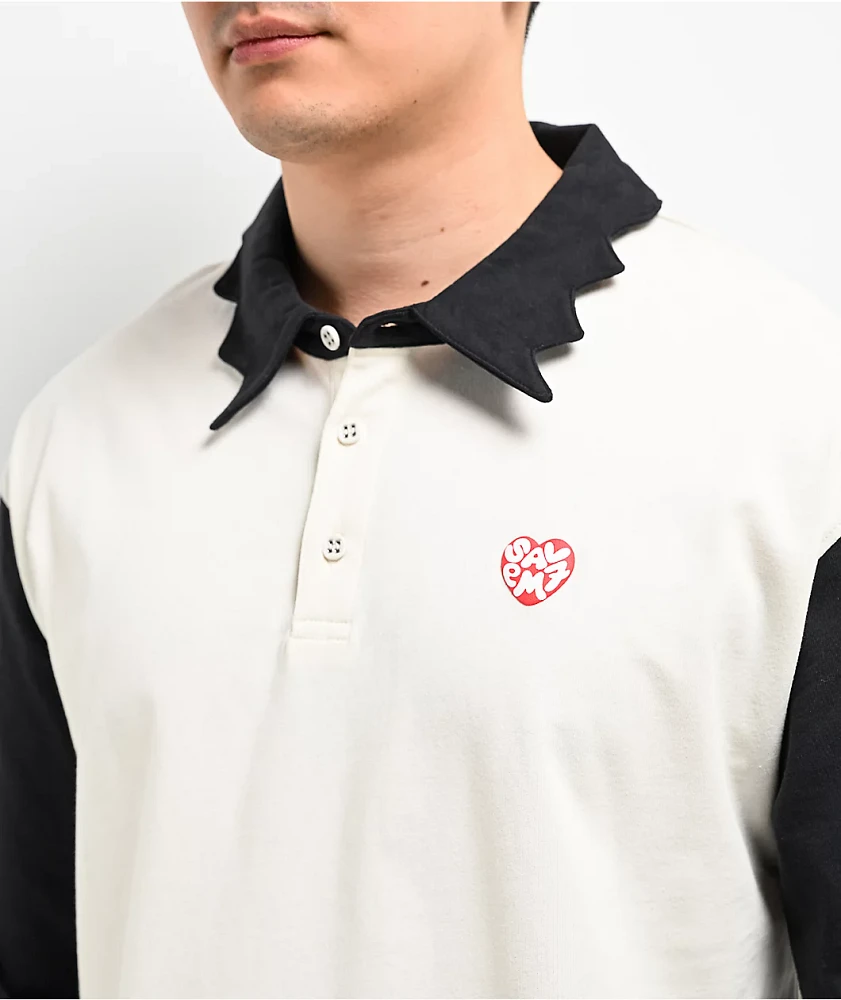 Salem7 Vamp Black & White Long Sleeve Polo Shirt