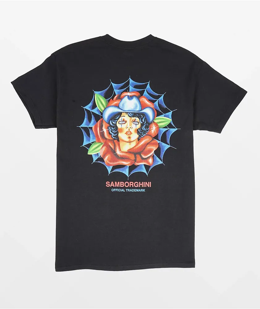 Samborghini Cowgirl Rose Black T-Shirt