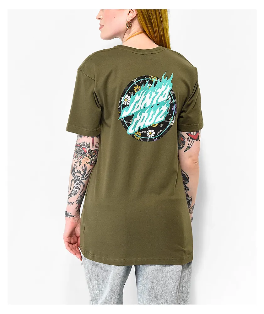 Santa Cruz Floral Flame Dot Green T-Shirt