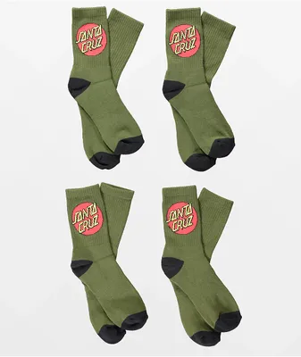 Santa Cruz Kids Army Green 4 Pack Crew Socks