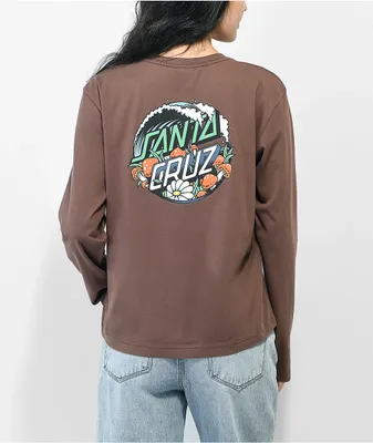 Santa Cruz Mushroom Wave Splice Brown Long Sleeve T-Shirt