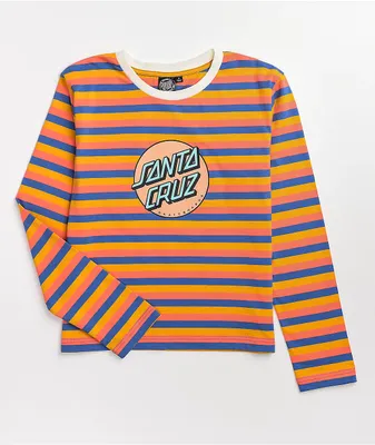 Santa Cruz Other Dot Front Blue, Yellow & Red Stripe Long Sleeve T-Shirt