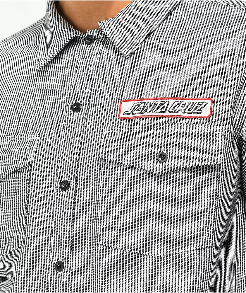 Santa Cruz Outline Black & White Stripe Short Sleeve Button Up Shirt