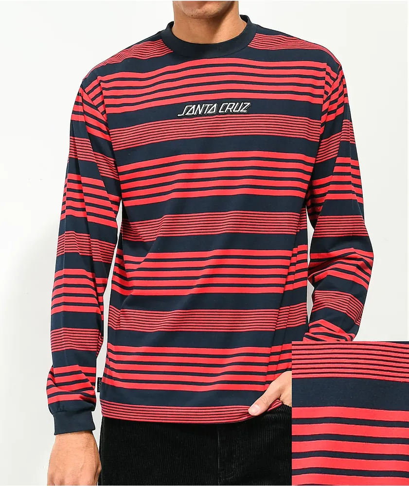 Santa Cruz Outline Red & Navy Stripe Long Sleeve T-Shirt