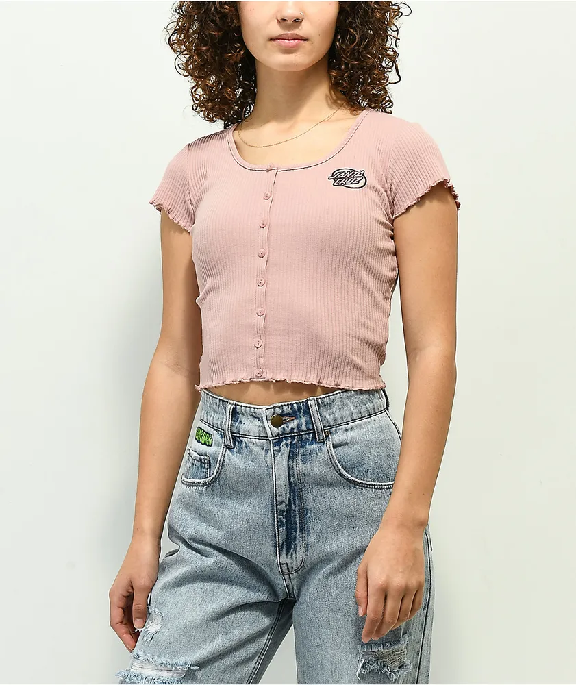 Santa Cruz Oval Dot Mauve Button Up Crop Shirt