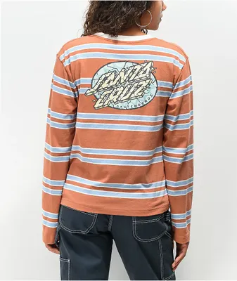 Santa Cruz Psychedelic Dot Brown & Blue Stripe Long Sleeve T-Shirt