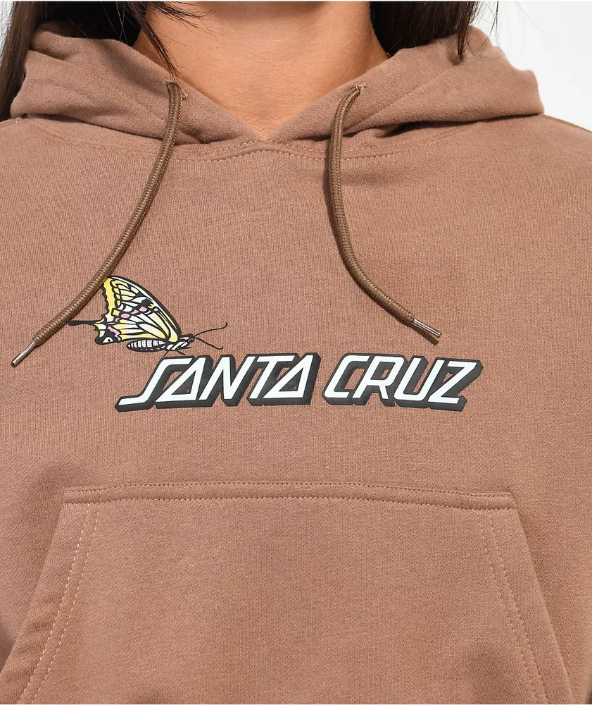 Santa Cruz Scattered Butterfly Brown Cropped Hoodie