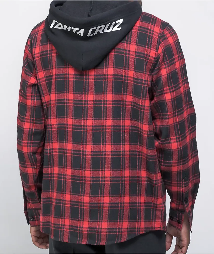 Santa Cruz Strip Red & Black Hooded Flannel Shirt