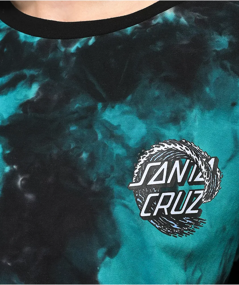 Santa Cruz White Cap Dot Teal Tie Dye Long Sleeve T-Shirt