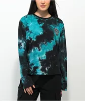 Santa Cruz White Cap Dot Teal Tie Dye Long Sleeve T-Shirt