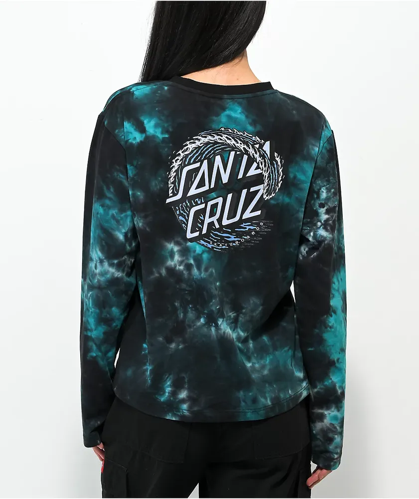 Santa Cruz White Cap Dot Teal Tie Dye Long Sleeve T-Shirt