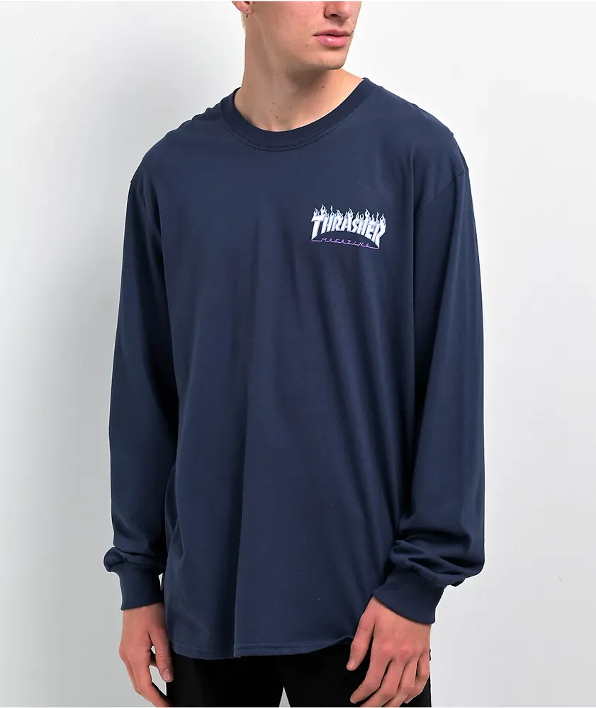 Santa Cruz x Thrasher Flame Dot Navy Long Sleeve T-Shirt