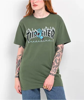 Santa Cruz x Thrasher Scream Flame Green T-Shirt