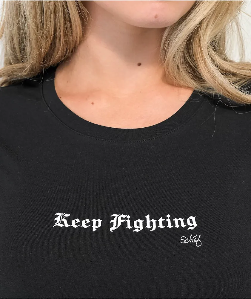 Schaf Keep Fighting Black Crop T-Shirt