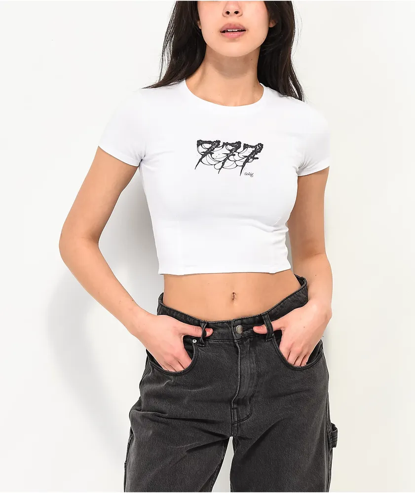 Shaf Make Your Own Luck White Crop T-Shirt