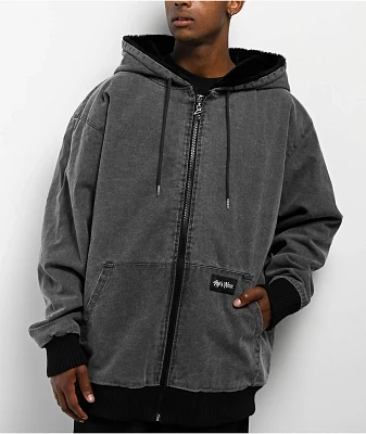 Shaka Wear Aged Canvas Fur Black Wash Work Jacket