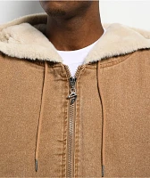 Shaka Wear Aged Canvas Fur Brown Wash Work Jacket