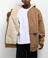 Shaka Wear Aged Canvas Fur Brown Wash Work Jacket