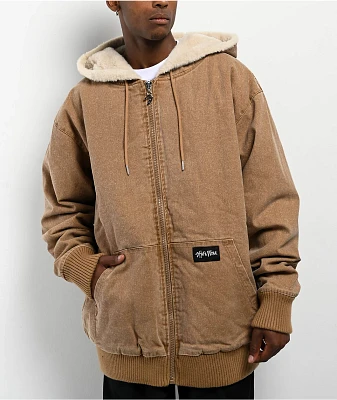 Shaka Wear Aged Canvas Fur Brown Wash Work Jacket