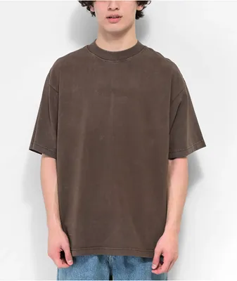 Shaka Wear Design Puff Print Garment Dye Brown T-Shirt