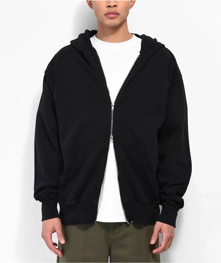 Shaka Wear Shgdz - Men's Garment Dye Double-Zip Hooded Sweatshirt Black - S