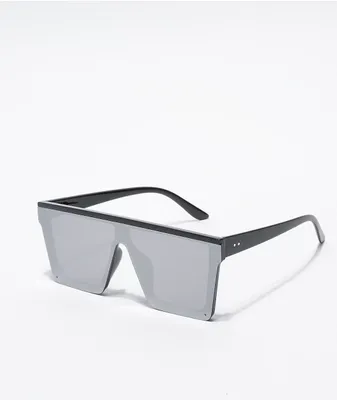 Silver Mirror & Black Shield Sunglasses