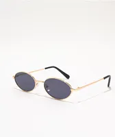 Slim Oval Black & Gold Sunglasses