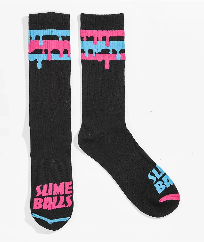 Slime Balls Drip Black & Pink Crew Socks