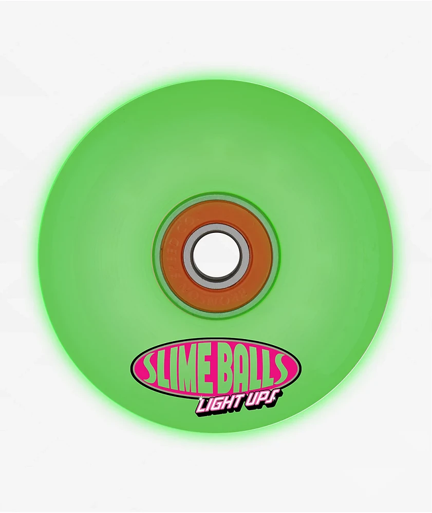 Slime Balls Friends of Planet 66mm 78a Green Light Up Skateboard Wheels