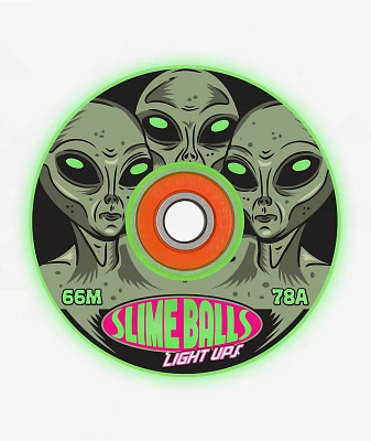 Slime Balls Friends of Planet 66mm 78a Green Light Up Skateboard Wheels