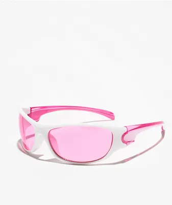 Speedster Pink & White Wrap Sunglasses