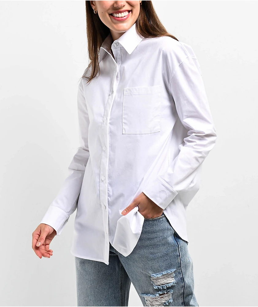 Spicy Chix White Oversize Long Sleeve Button Up Shirt